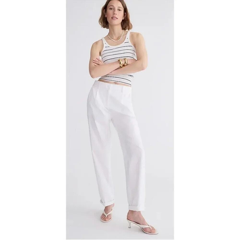 J. Crew Maritime High Waisted Tapered Pants Ripstop Cotton White Womens Size 6